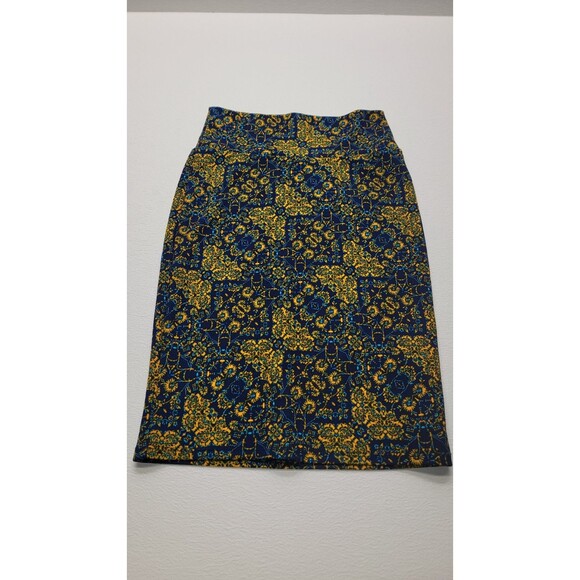 NWT LuLaRoe Cassie Skirt XS Blue Yellow Floral Pencil Yoga Waist Stretch NWOT - Picture 3 of 7